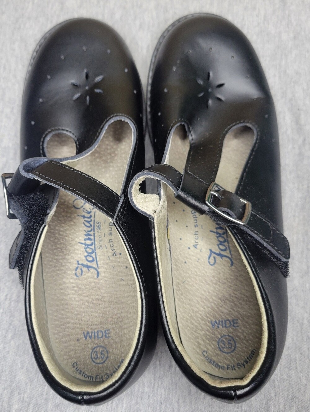 FootMates Black Girl Mary Jane Dress Shoes Buckle 3.5 Wide Sherry Leather Dance
